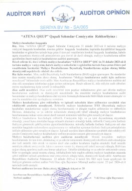 “ATENA QRUP” Qapali Səhmdar Cəmiyyətinin 2023-cü il audit hesabatı